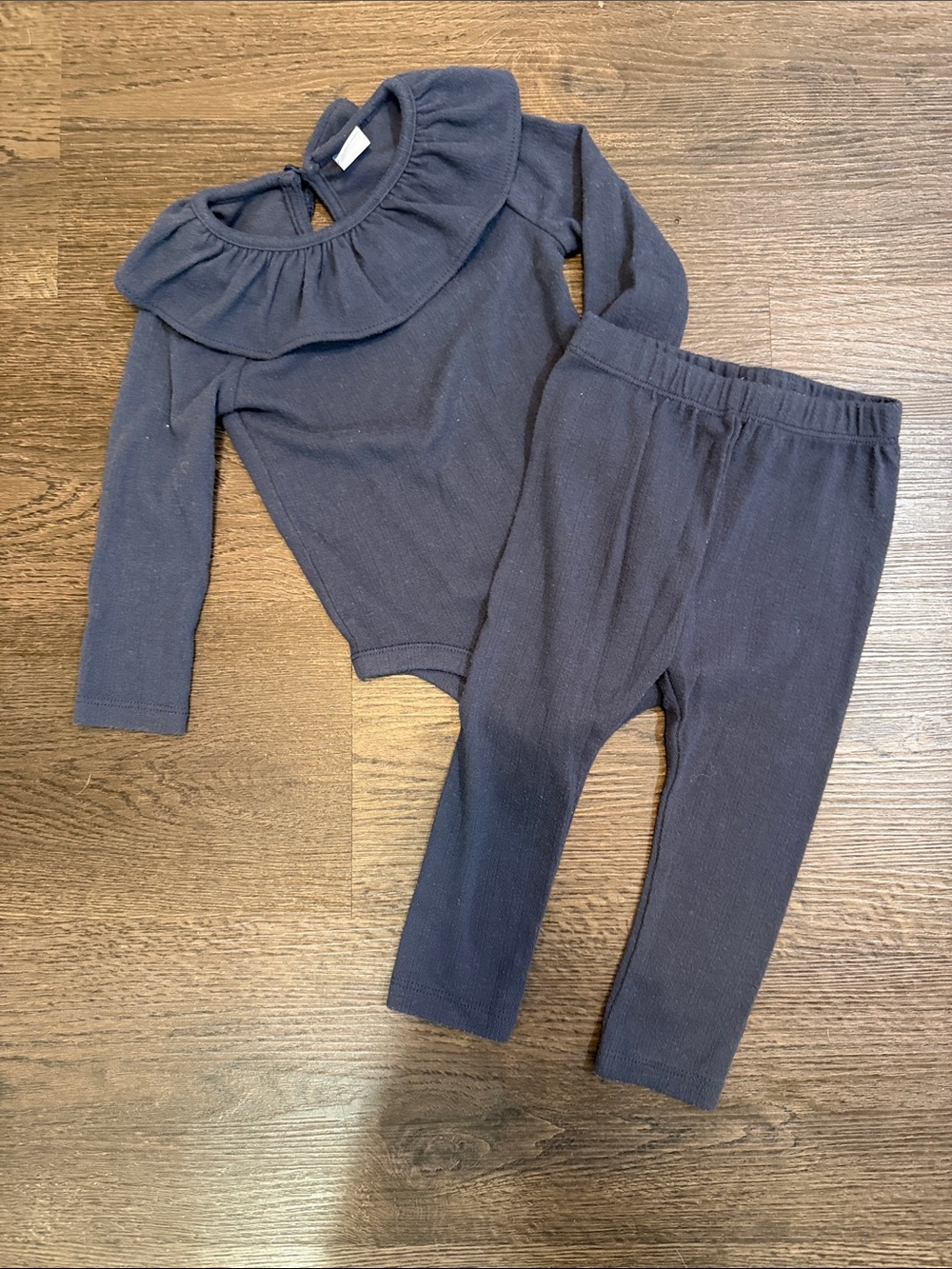 Old Navy Navy Ribbed Legging Set with Ruffle Neck
